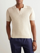 Brioni - Ribbed Cotton and Wool-Blend Polo Shirt - Neutrals