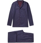 Hanro - Leano Camp-Collar Piped Cotton-Jacquard Pyjama Set - Blue