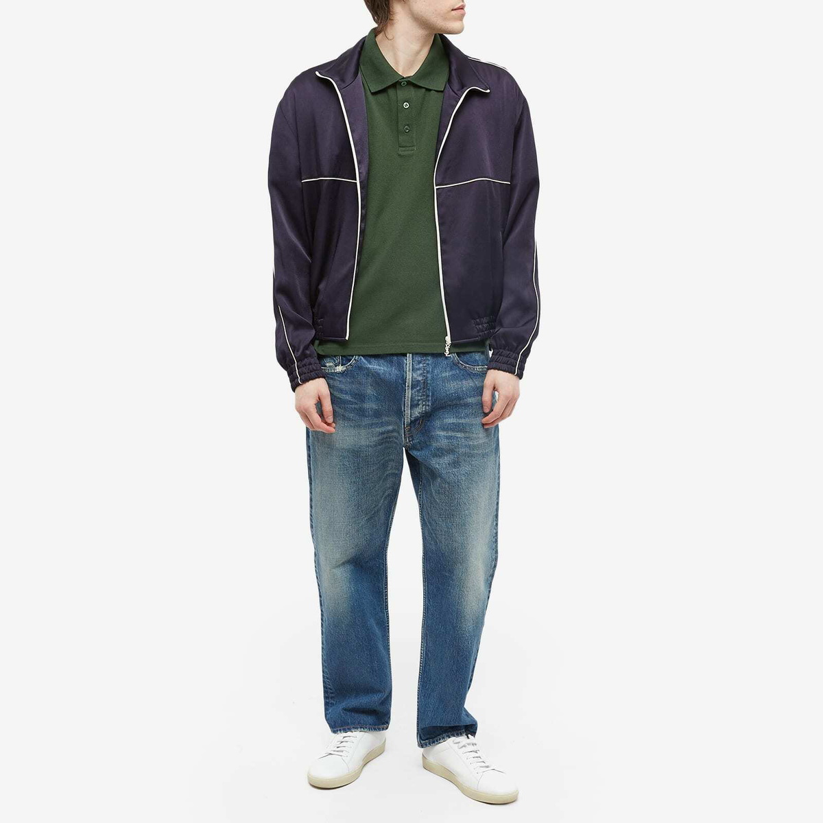 Saint Laurent Men's YSL Polo Shirt in Olive Saint Laurent