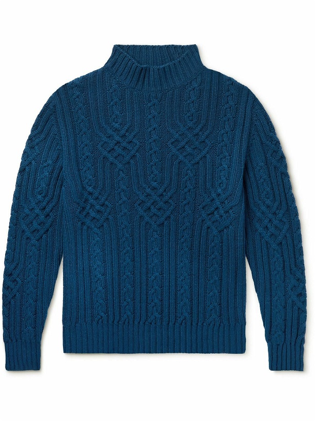 Photo: Loro Piana - Ribbed Cable-Knit Cashmere Rollneck Sweater - Blue