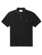 AMI PARIS - Logo-Embroidered Cotton-Piqué Polo Shirt - Black