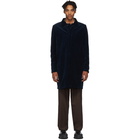 Harris Wharf London Navy Corduroy Fly Front Raglan Coat