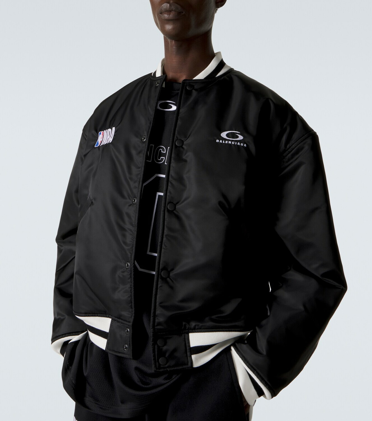 Balenciaga x NBA logo satin bomber jacket