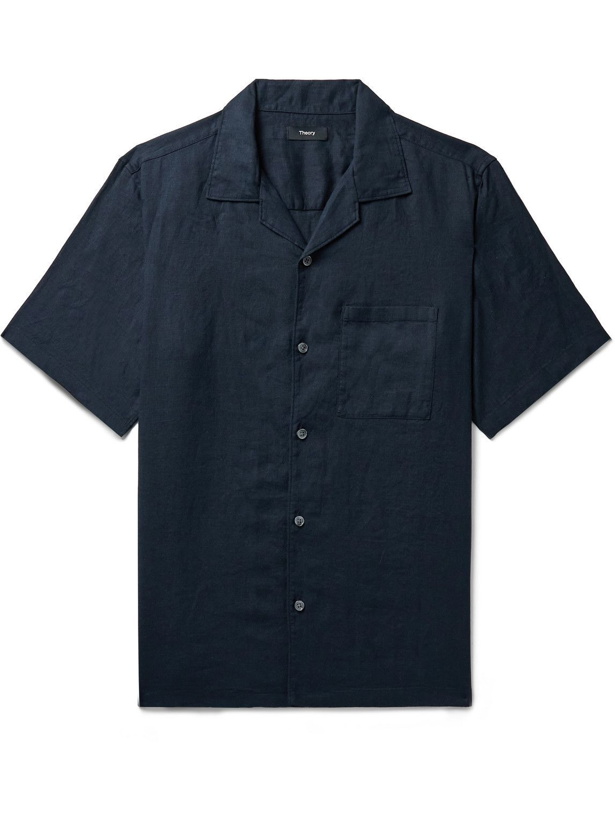 Photo: Theory - Noll Camp-Collar Linen Shirt - Blue