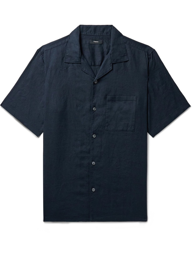 Photo: Theory - Noll Camp-Collar Linen Shirt - Blue