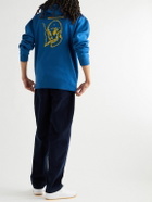 PARADISE - Halo Skull Logo-Embroidered Cotton-Blend Jersey Hoodie - Blue