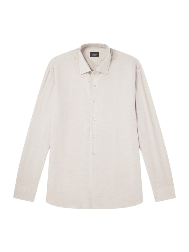Photo: Brioni - Marcello Cotton and Cashmere-Blend Shirt - Neutrals
