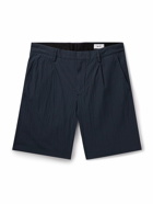 NN07 - Bill 5721 Straight-Leg Pleated Crinkled Organic Cotton-Blend Shorts - Blue