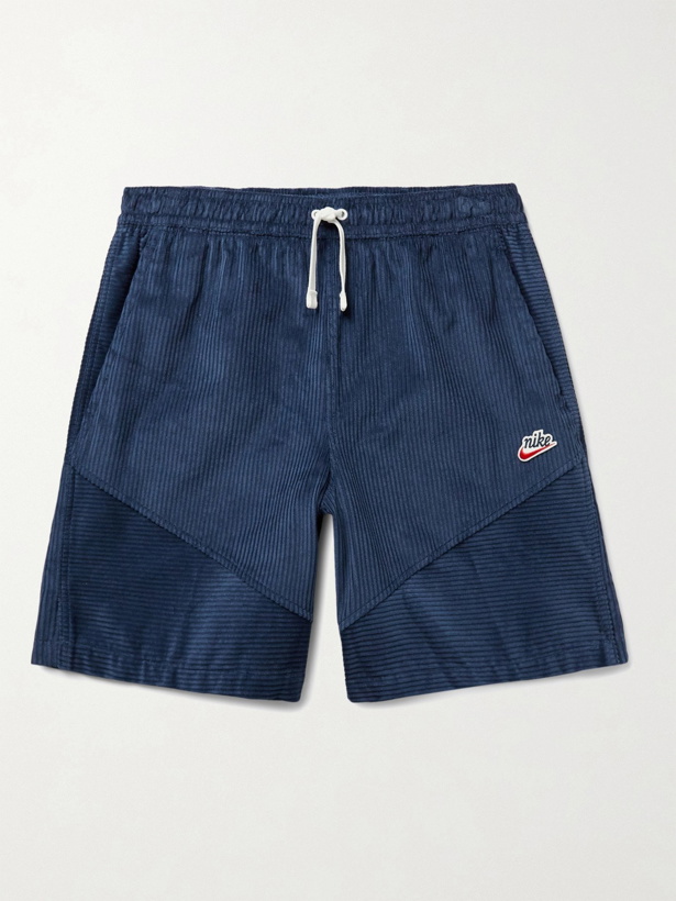 Photo: NIKE - Sportswear Heritage Windrunner Wide-Leg Cotton-Corduroy Drawstring Shorts - Blue