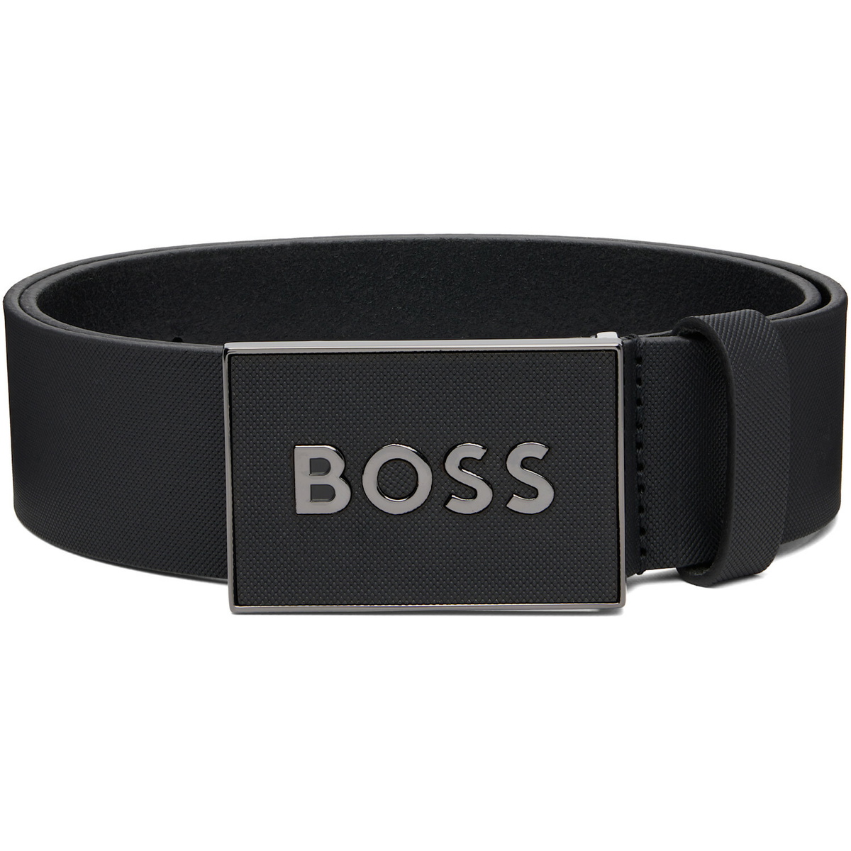 BOSS Black Logo Plaque Buckle Leather Belt