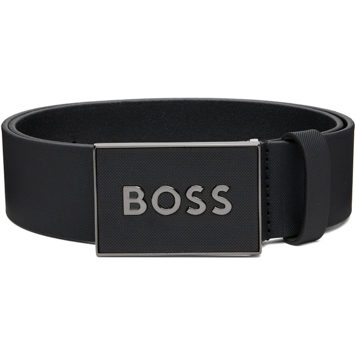 Photo: BOSS Black Logo Plaque Buckle Leather Belt