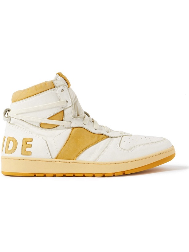 Photo: RHUDE - Rhecess Distressed Leather High-Top Sneakers - Yellow - 8
