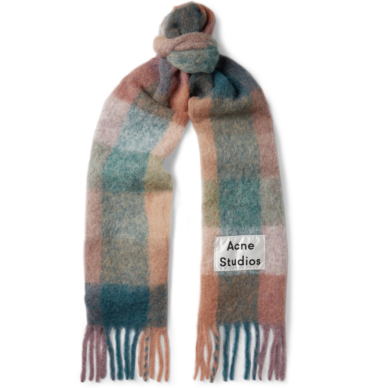 ACNE STUDIOS Vally fringed checked knitted scarf