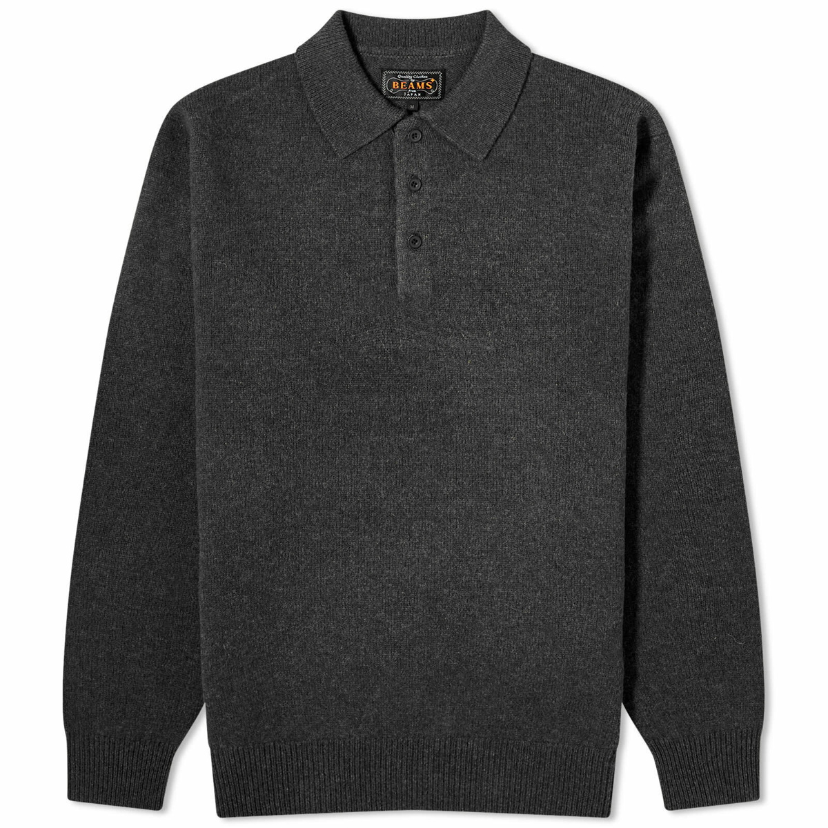 Photo: Beams Plus Men's Long Sleeve Knit Polo Shirt in Charcoal