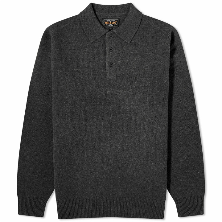 Photo: Beams Plus Men's Long Sleeve Knit Polo Shirt in Charcoal