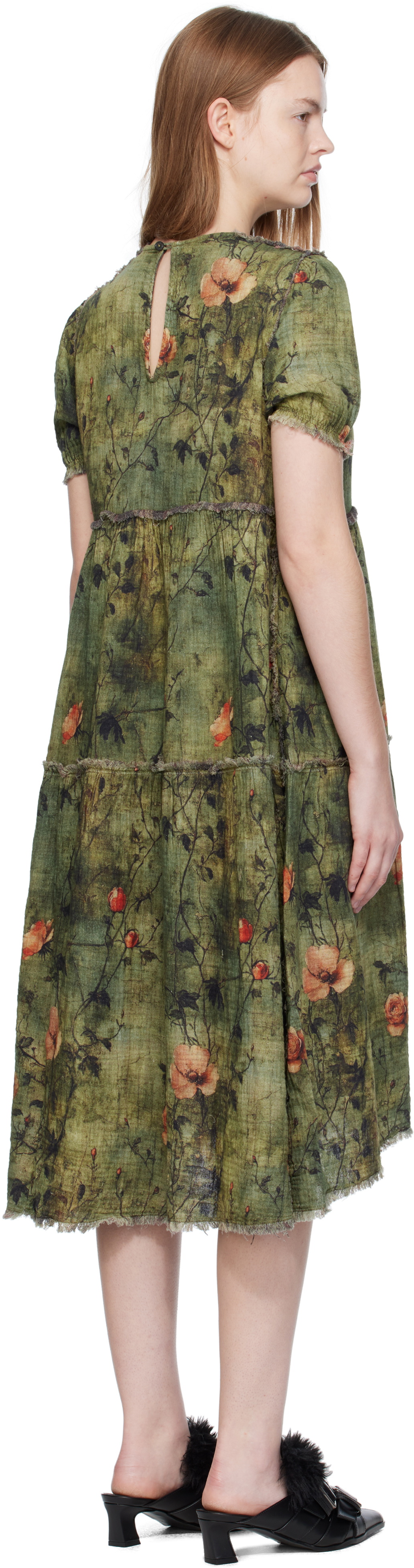 R13 Green Shredded Relaxed Reversible Midi Dress