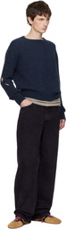 Stefan Cooke Navy Slashed Shaggy Sweater