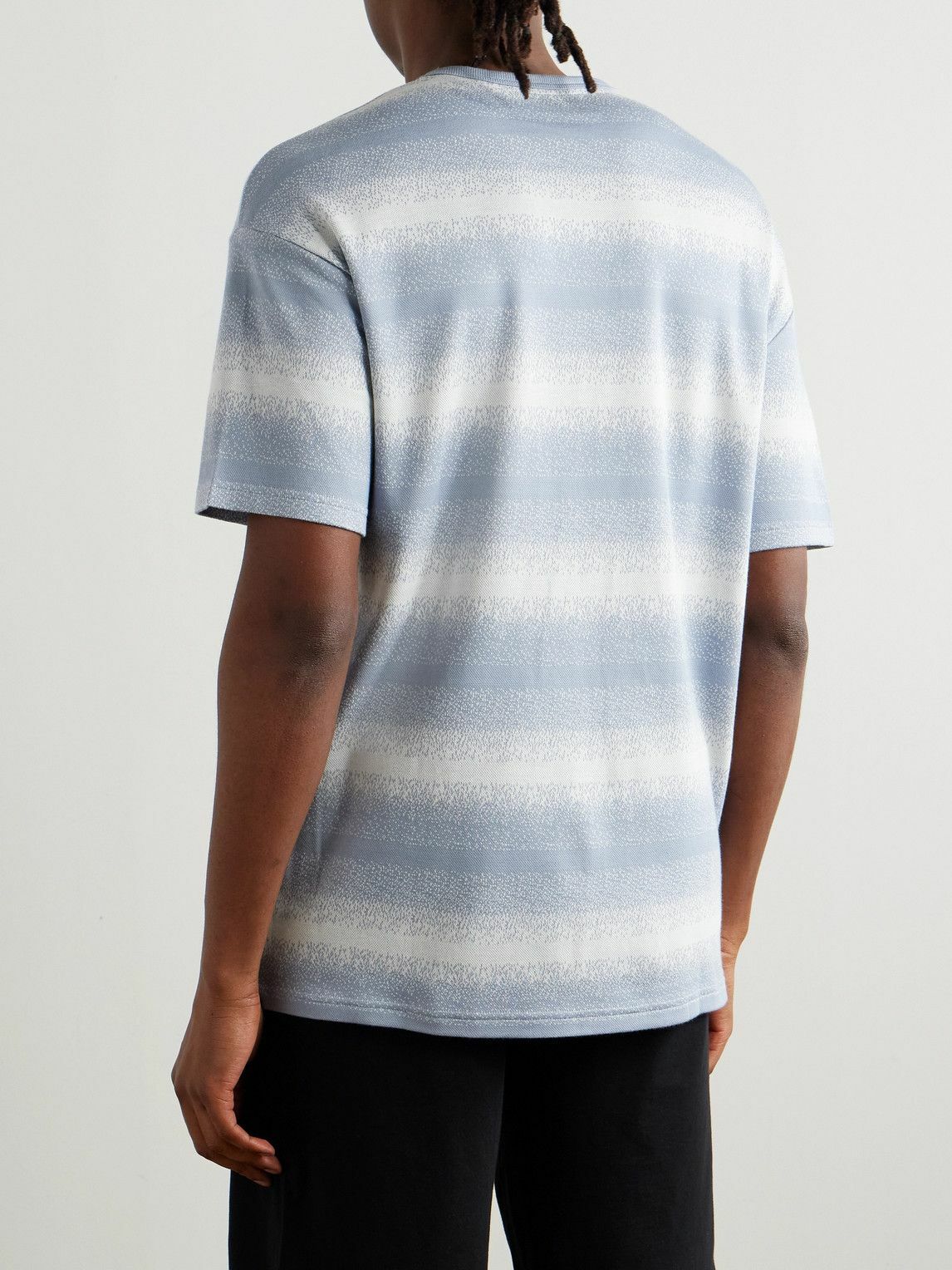 Paul Smith - Logo-Embroidered Striped Cotton and Modal-Blend Piqué T-Shirt - Blue