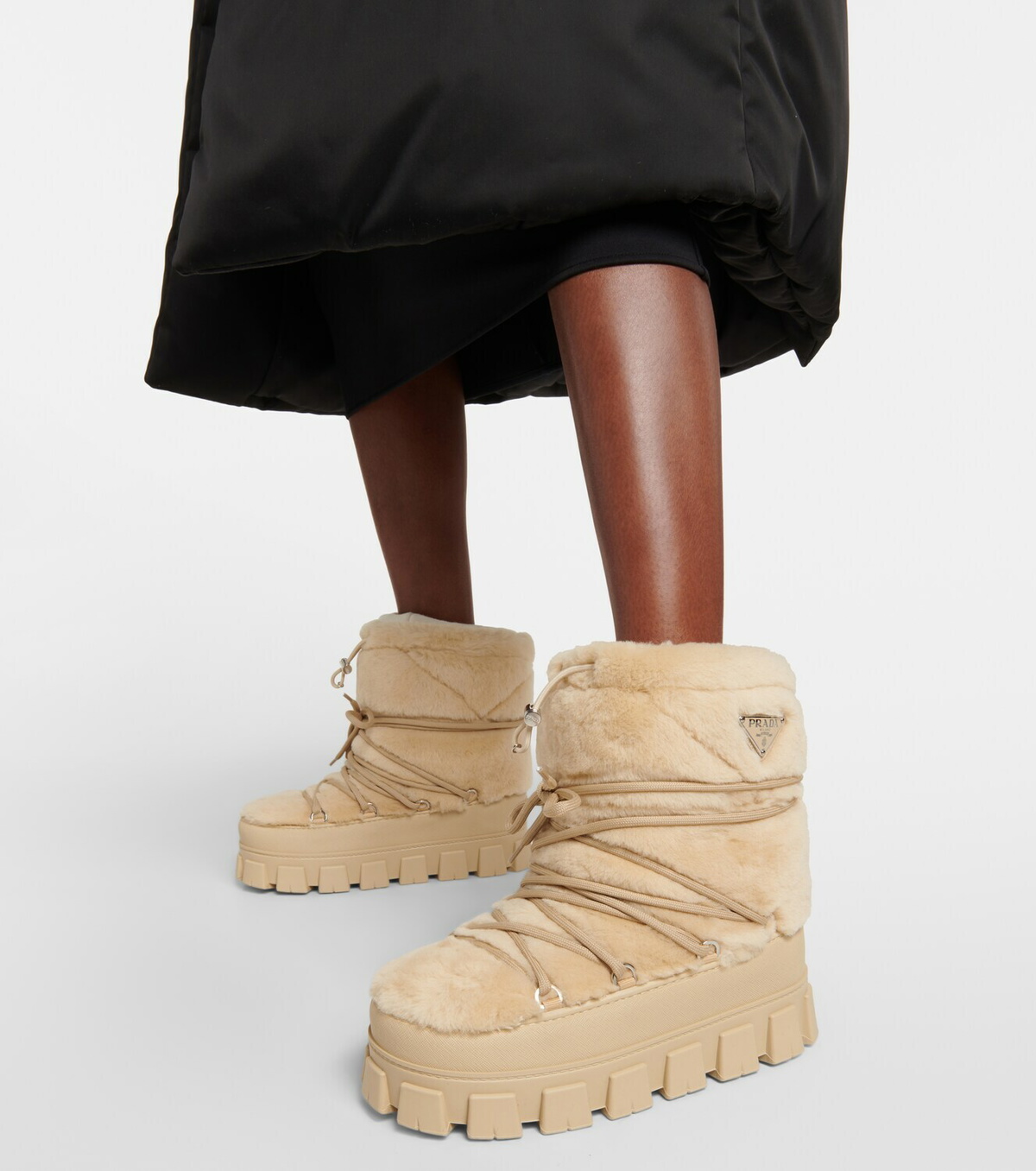 Prada Shearling and leather snow boots