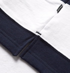 Noon Goons - Fielders Twill-Trimmed Striped Fleece-Back Cotton-Jersey Rugby Shirt - Blue
