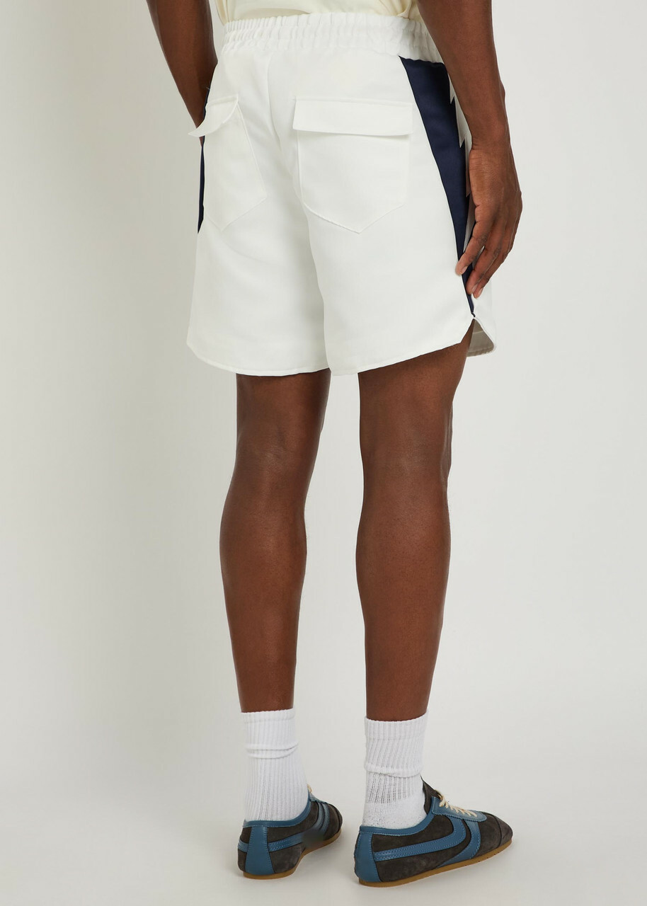 Rhude Logo Lightning-embroidered Satin Shorts White