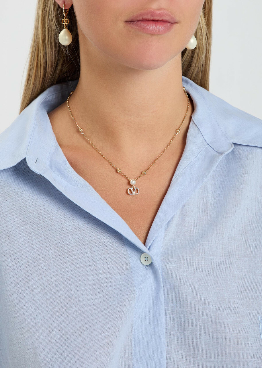 Valentino Vlogo Signature Swarovski Crystal and Pearl Necklace - Gold - One Size