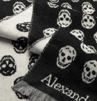 Alexander McQueen - Reversible Fringed Logo-Jacquard Wool Scarf - Black