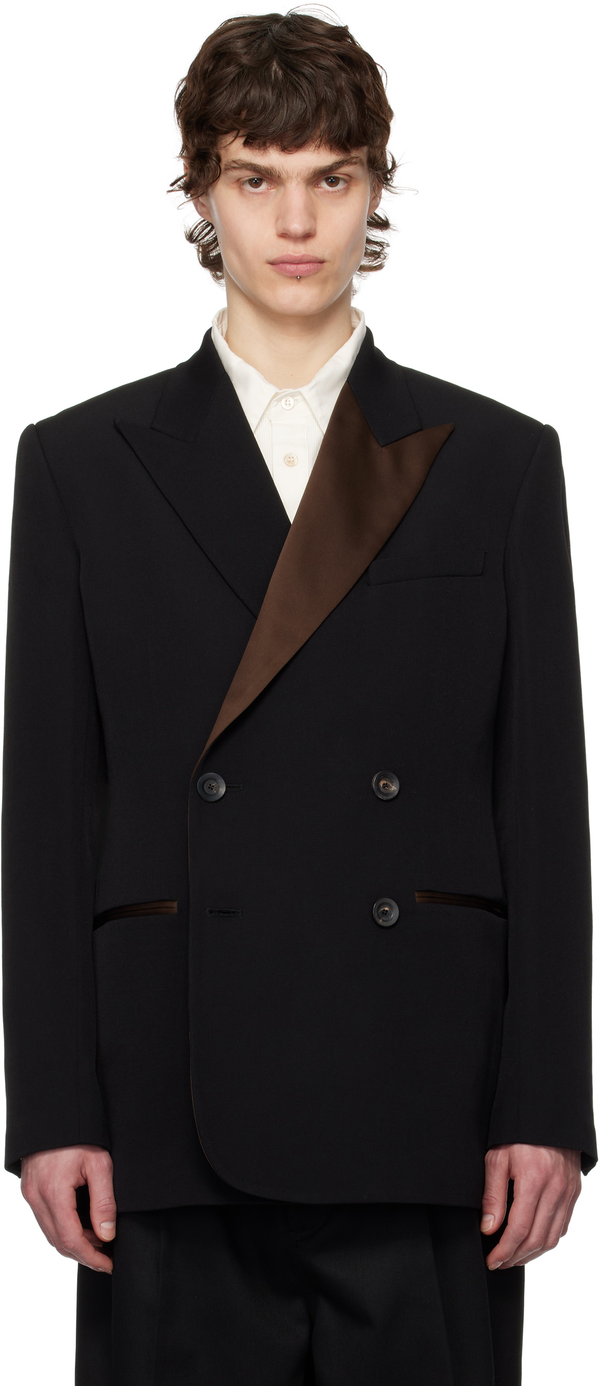 【関税込み】Wales Bonner ブラック Rise タキシードジャケット Black Rise Tuxedo Blazer by Wales Bonner on Sale