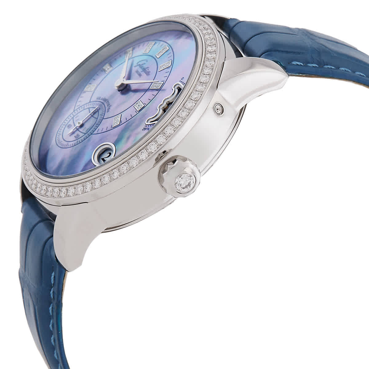 Glashutte PanoMatic Luna Diamond Blue Mother of Pearl Dial Automatic Ladies Watch 1-90-12-03-12-02