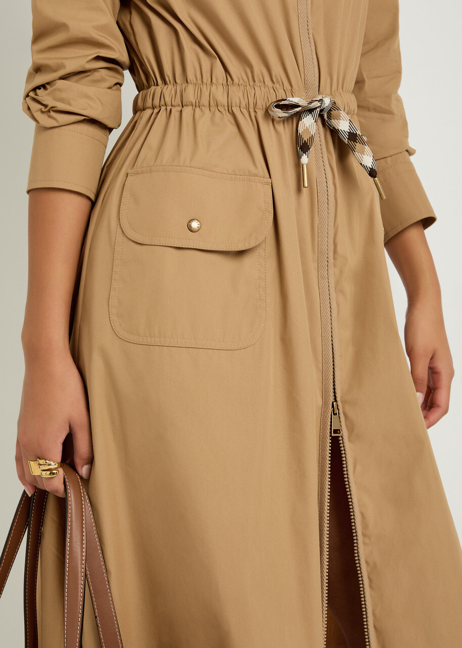 Moncler Drawstring Poplin Midi Shirt Dress Beige