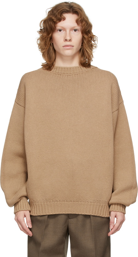 Photo: Fear of God Beige Knit Overlapped Sweater