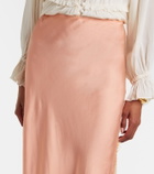 Poupette St Barth Lace-trimmed satin midi skirt