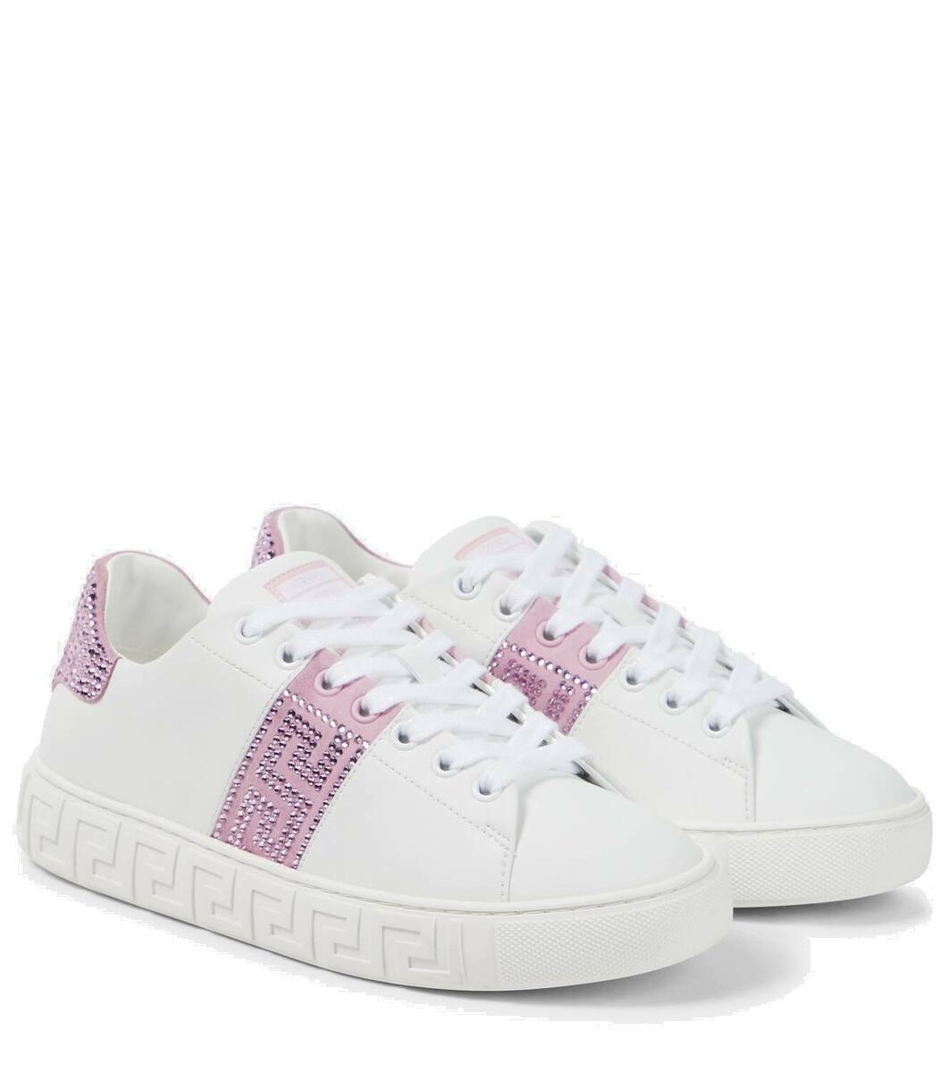 Versace Greca crystal-embellished leather sneakers Versace