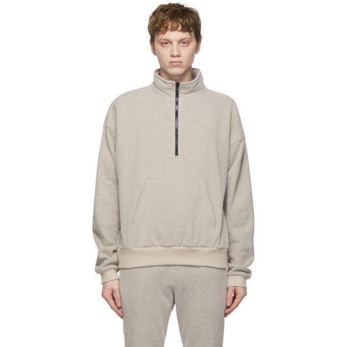 John Elliott Beige Fur Terry Half-Zip Sweater John Elliott