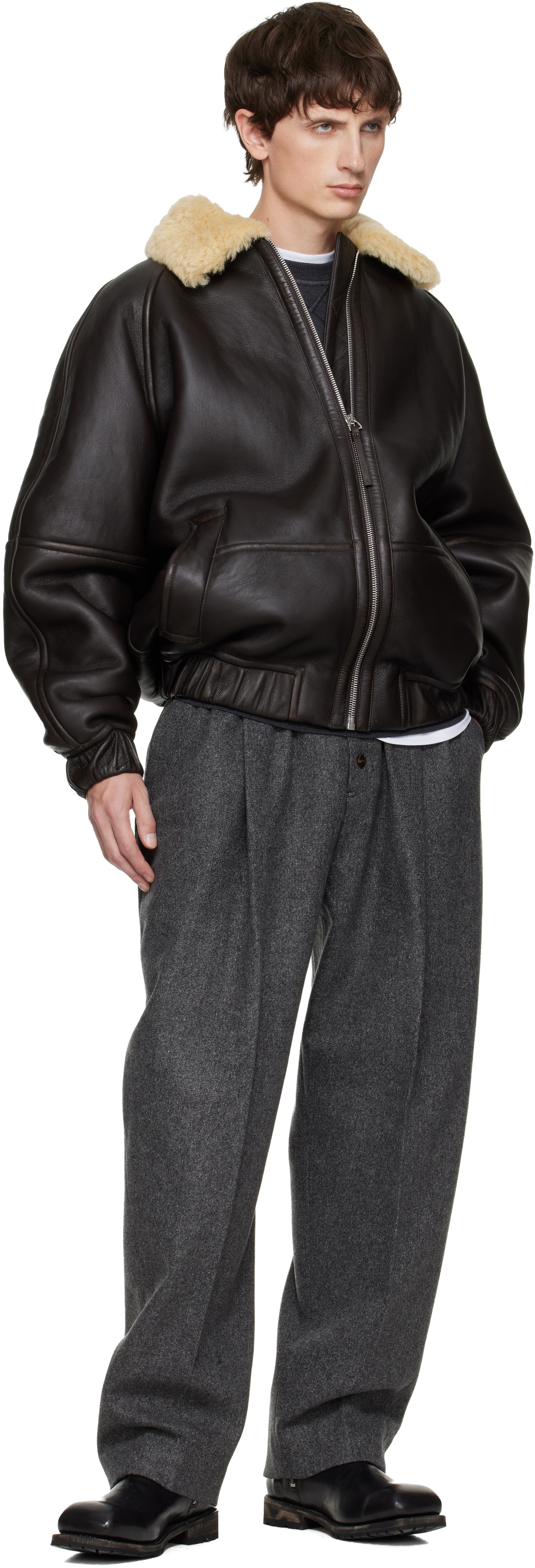 JACQUEMUS Brown 'The Bombardier' Shearling Jacket