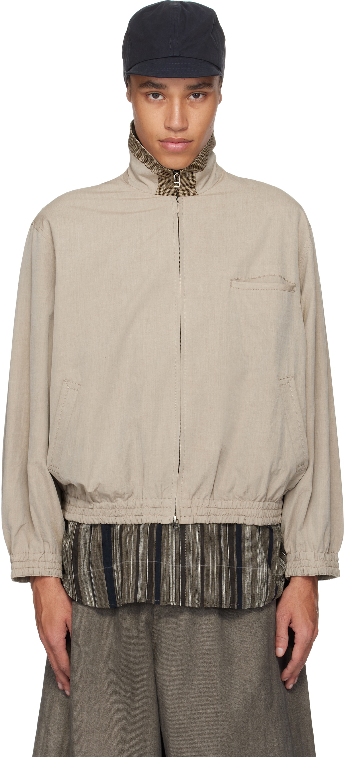 Aviva Jifei Xue Beige Yarn-Dyed Track Jacket