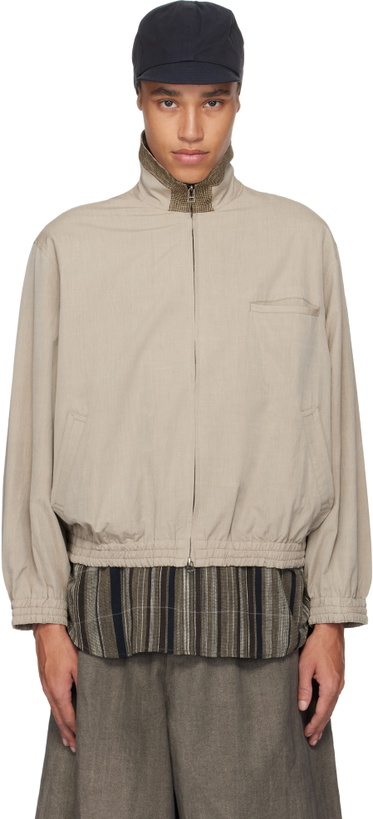 Photo: Aviva Jifei Xue Beige Yarn-Dyed Track Jacket