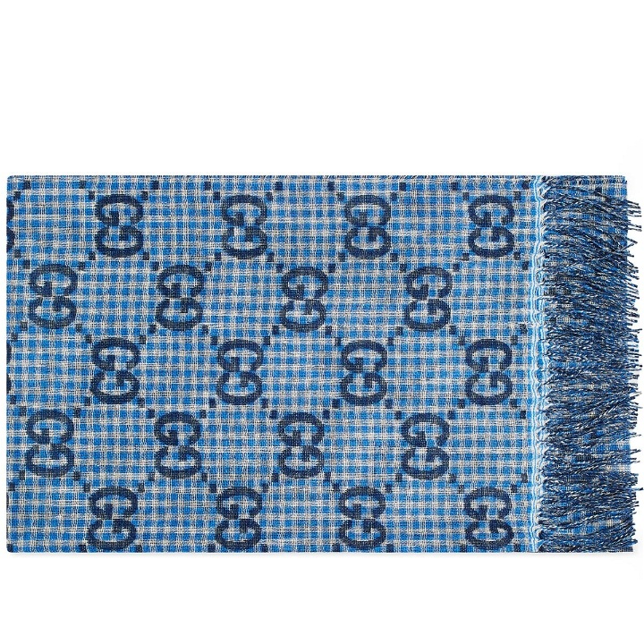 Photo: Gucci Men's GG Poule Scarf in Sky Blue/Ivory 