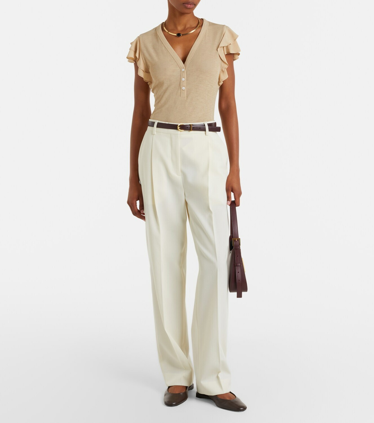 Veronica Beard Aphrodite ribbed-knit ruffled top