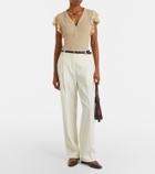 Veronica Beard Aphrodite ribbed-knit ruffled top