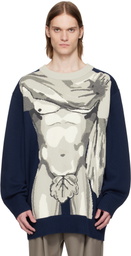 Charles Jeffrey LOVERBOY Navy & Gray Sexy Bust Sweater