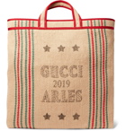 Gucci - Grosgrain-Trimmed Printed Hessian Tote Bag - Beige