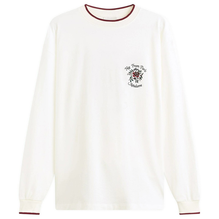 Photo: Drôle de Monsieur Men's Rose Slogan Long Sleeve T-Shirt in Off White