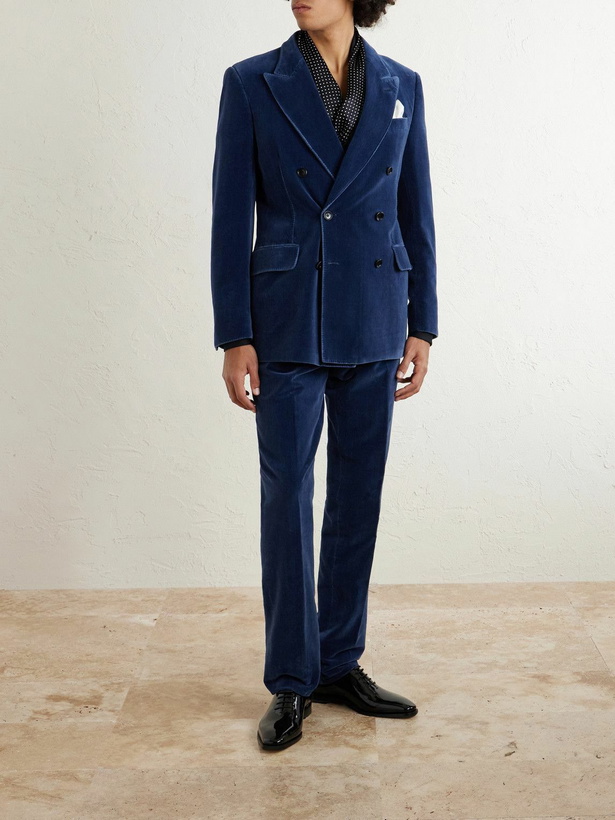 Photo: TOM FORD - Tapered Cotton-Velvet Tuxedo Trousers - Blue