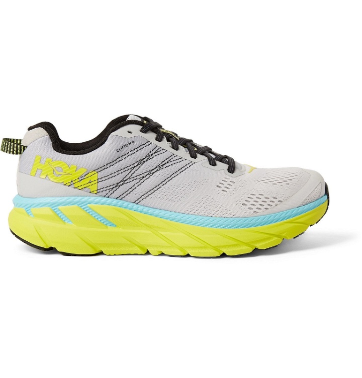 Photo: Hoka One One - Clifton 6 Embroidered Mesh Running Sneakers - Gray