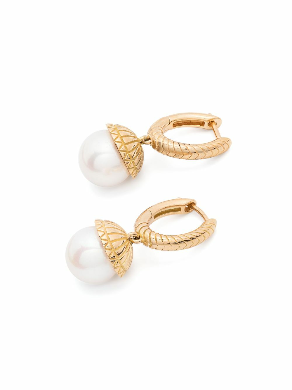 Harwell Godfrey 18K Yellow Gold Pearl Drop Hoop Earrings