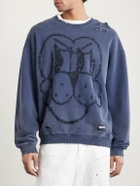 Neighborhood - Chito Savage Distressed Embroidered Cotton-Jersey Sweatshirt - Blue