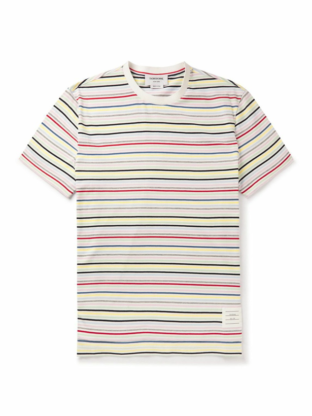 Photo: Thom Browne - Logo-Appliquéd Striped Cotton-Jersey T-Shirt - Multi