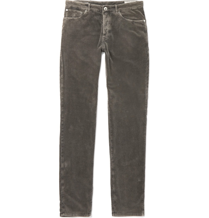 Photo: Brunello Cucinelli - Slim-Fit Tapered Cotton-Corduroy Trousers - Gray