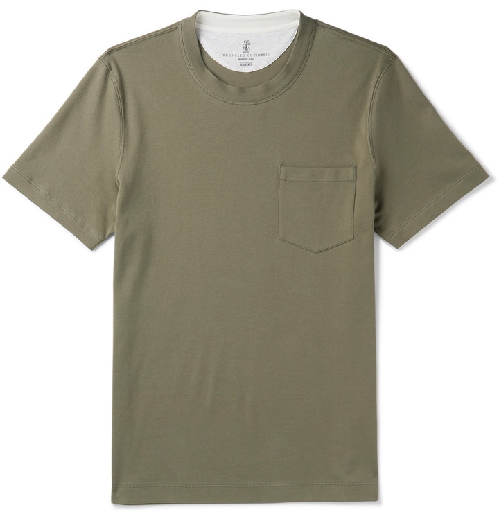 Photo: Brunello Cucinelli - Slim-Fit Cotton-Jersey T-Shirt - Green